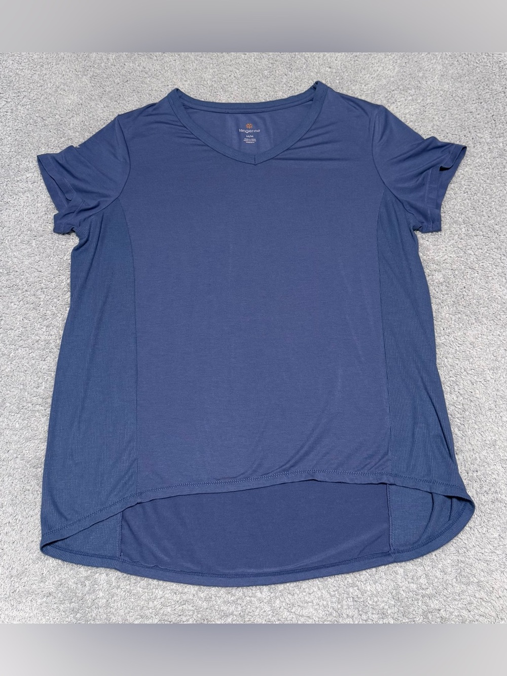 Tangerine Women’s Blue Stretchy Active Ribbed High-Low T-Shirt Size Medium